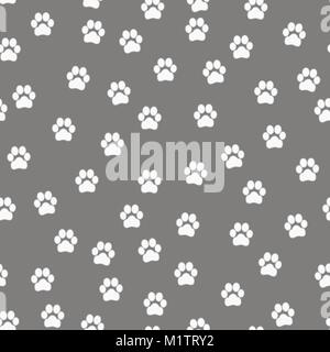 Paw fußspuren von einem Hund oder einer Katze nahtlose Muster in Schwarz und Weiß, Vektor Stock Vektor
