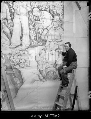 Künstler Diego Rivera in San Francisco arbeiten am Wandbild 'Allegorie von Kalifornien" für die Pacific Stock Exchange Club. Artwork abgeschlossen 20. Januar 1931. Stockfoto