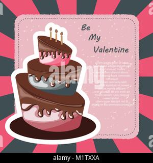 Valentinstag Karte. Bunten Kuchen mit Text. Flache Vector Illustration Stock Vektor