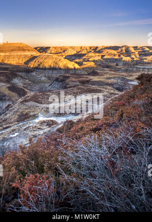 Sonnenaufgang im Horseshoe Canyon in der Alberta Bandlands in der Nähe von Drumheller, Alberta, Kanada Stockfoto
