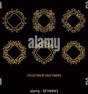 Lacy rautenförmigen Gold frames. Vector Illustration auf dunklem Hintergrund einstellen Stock Vektor