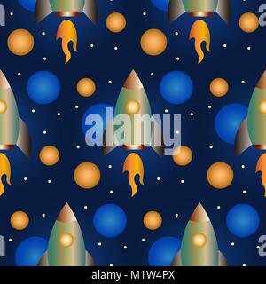 Nahtlose Muster Rakete im Raum, Vektor Stock Vektor