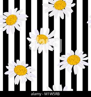Daisy Flowers. Nahtlose Muster. Vector Illustration. Design für Kräutertee, Health Care Produkte, Naturkosmetik, Parfümerien, ätherische Öl, schwarz Stock Vektor