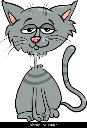 Cartoon Illustration von lustigen Graue katze Haustier Charakter Stock Vektor