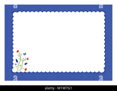 Blau scalloped Grenze mit Blumenmuster und weißen Hintergrund für das Schreiben von Speicherplatz Stock Vektor