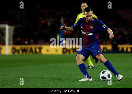Camp Nou, Barcelona, Spanien. 01. Februar, 2018. Die halbfinale der La Copa de S.M. El Rey 17/18 auf das Match zwischen dem FC Barcelona und Valencia CF im Camp Nou, Barcelona, Spanien. Credit: G. Loinaz. Credit: G. Loinaz/Alamy Leben Nachrichten Jordi Alba Stockfoto