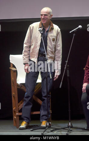 Athen, Griechenland. 1 Feb, 2018. Schauspieler Daniel Day-Lewis Gespräche während der Premiere von seinem neuen Film "Phantom Thread" in Athen, Griechenland, 01. Februar 2018. © Elias Verdi/Alamy leben Nachrichten Stockfoto