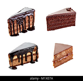 Sammlung von verschiedenen Schokoladenkuchen auf weißem Hintergrund. Jede einzeln Geschossen ist Stockfoto