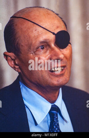 Moshe Dayan - 20 Mai 1915 - 16. Oktober 1981 - war ein israelischer militärischer Führer und Politiker. Stockfoto