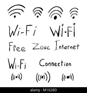 Hand scribble wlan Icons erstellt. Skizze Abbildung des Internet Thema Stock Vektor