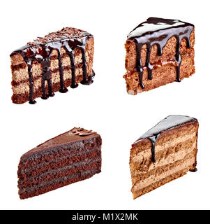 Sammlung von verschiedenen Schokoladenkuchen auf weißem Hintergrund. Jede einzeln Geschossen ist Stockfoto