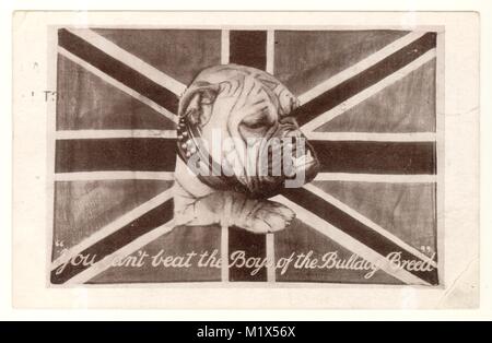 WW 1 patriotische bulldog Karte "Du kannst nicht die Jungs von der Bulldog breed' Beat, vom 3. Oktober 1914, Großbritannien Stockfoto