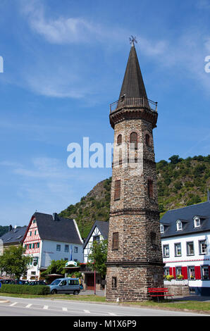 Alte Fähre Tower, Wahrzeichen der Weinort Hatzenport, Mosel, Rheinland-Pfalz, Deutschland, Europa Stockfoto