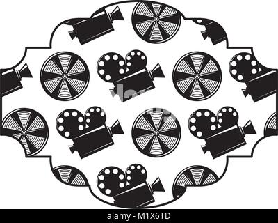 Abzeichen mit Film Kamera Projektor und Haspel film Stock Vektor