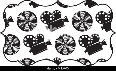Vintage Label mit Film Kamera Projektor und Haspel film Stock Vektor