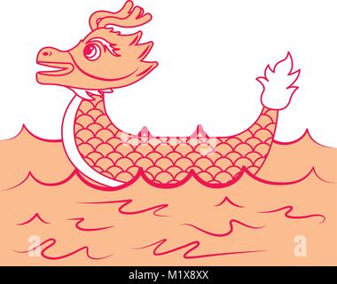 Orange Dragon boat cartoon Chinesisch im Meer Stock Vektor