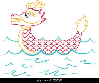Red Dragon boat cartoon Chinesisch im Meer Stock Vektor