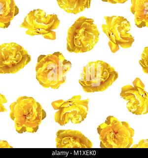 Nahtlose Muster mit flauschigen gelbe Tulpen. Schöne Blumen und Blüten sowie deren Knospen, realistisch Stock Vektor