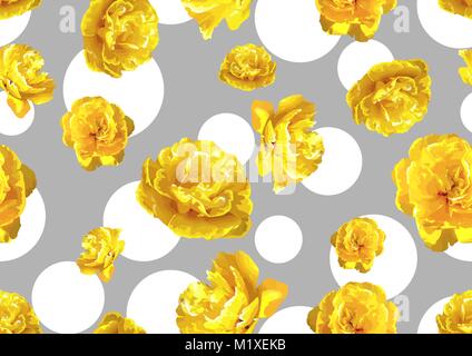 Nahtlose Muster mit flauschigen gelbe Tulpen. Schöne Blumen und Blüten sowie deren Knospen, realistisch Stock Vektor