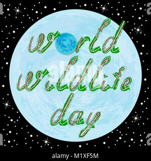 World Wildlife Tag. Text und Masse. Schwarzer Hintergrund Stock Vektor