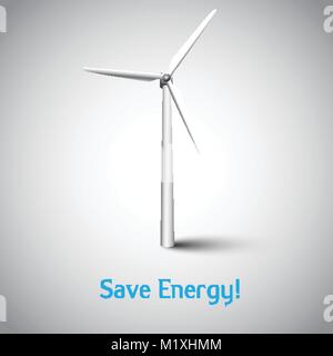 Sparen Sie Energie! Vector Illustration mit Windenergieanlage Stock Vektor