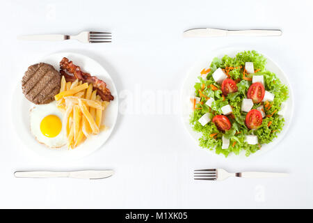 Kontrastierende gesund versus Junk Food Stockfoto