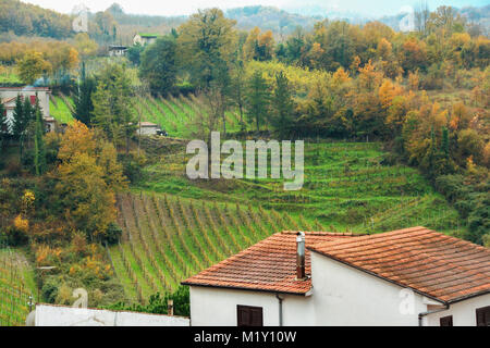 Die mittelalterliche Burg von der Stadt aus Tuffstein in Irpinia, einer Region Kampanien in der Provinz Avellino, Italien Stockfoto