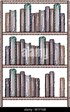 Bücher im Regal der drei Ebenen in farbige Kreide silhouette gestapelt Stock Vektor