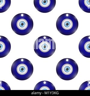 Glas Evil Eye Symbol nahtlose Muster auf weißem Hintergrund. Türkische traditionelle Amulett. Blue Magic Souvenir Stock Vektor