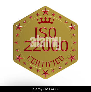ISO-Norm 22000, Food Safety Management System, 3D-Rendering, isoliert auf weißem Stockfoto