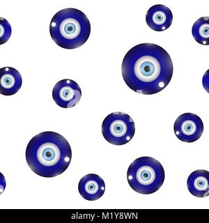 Glas Evil Eye Symbol nahtlose Muster auf weißem Hintergrund. Türkische traditionelle Amulett. Nazar Schutz Talisman Stock Vektor