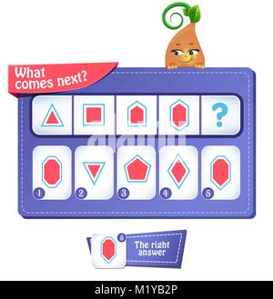 Lernspiel für Kinder. Entwicklung von Logik, iq. Aufgabe Spiel, was als Nächstes kommt? Stock Vektor