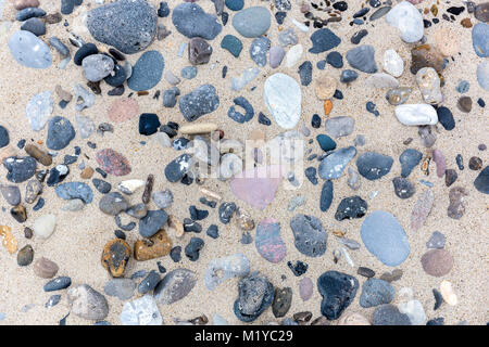 Steine im Sand am dänischen Strand Stockfoto