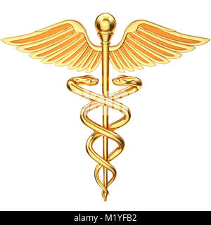 Golden Caduceus. Medizinische Symbol. 3D-Darstellung Stockfoto