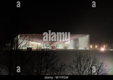 Estnische Nationalmuseum, Nacht Fotografie Stockfoto