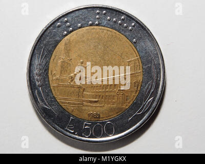Eine alte Italienische 500 Lira Münze Stockfoto