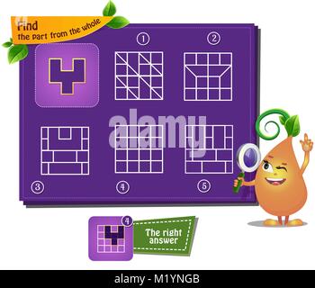 Lernspiel für Kinder, Puzzle. Entwicklung von Logik, iq. Aufgabe das Spiel Teil des Ganzen Stock Vektor