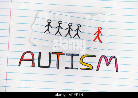 Autismus. Autismus-spektrum-Störungen. Autismus Wort auf liniertem Papier. Konzept Bild. Close Up. Stockfoto