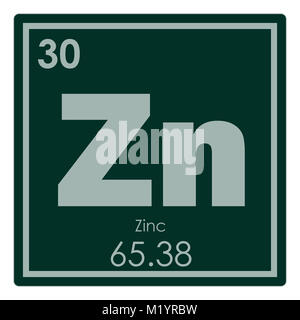 Zink chemische Element Periodensystem Wissenschaft Symbol Stockfoto