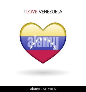 Liebe Venezuela Symbol. Flagge Herz glänzend Symbol auf weißem Hintergrund isoliert Vektor-illustration eps 10. Stock Vektor