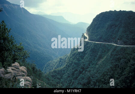 Bolivien. In der Nähe von Coroico. Anden. Berühmt, aber sehr gefährliche Straße von La Paz nach Coroico im sogenannten Yungas. Stockfoto