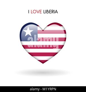 Liebe Liberia Symbol. Flagge Herz glänzend Symbol auf weißem Hintergrund isoliert Vektor-illustration eps 10. Stock Vektor