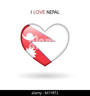 Liebe Nepal Symbol. Flagge Herz glänzend Symbol auf weißem Hintergrund isoliert Vektor-illustration eps 10. Stock Vektor