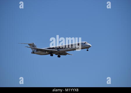 Buenos Aires/Argentinien - 29-01-2018: McDonnell Douglas MD-83 Flugzeuge von Andes Lineas Gebiete Ansätze der Aeroparque Jorge Newbery Flughafen, Buenos Aires Stockfoto