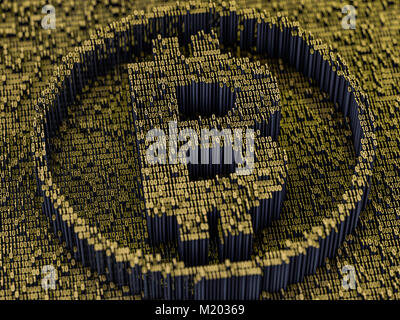 Goldene Münze mit bitcoin Symbol. Digitale Währung. 3D-Rendering Stockfoto
