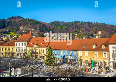 Malerische Aussicht auf die barocke Architektur in alten Samobor Stadt, im Norden Kroatiens. Stockfoto