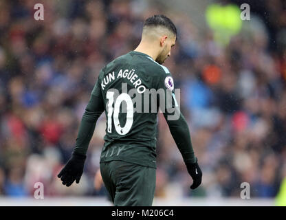 Von Manchester City Sergio Agüero erscheint während der Premier League Spiel im Turf Moor, Burnley niedergeschlagen. Stockfoto