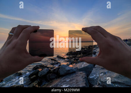 Wie ND-Filter Effekte das Bild, Rückfahrscheinwerfer Bild und sehr geringe Tiefenschärfe Stockfoto