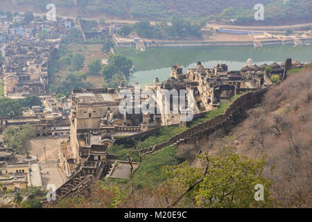 Die atmosphärischen ruiniert Bundi Palace, Rajasthan, Indien Stockfoto