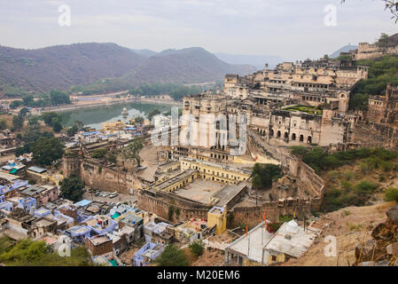 Die atmosphärischen ruiniert Bundi Palace, Rajasthan, Indien Stockfoto